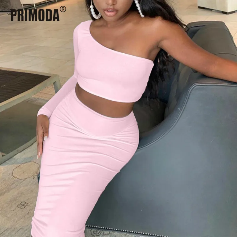 

Sexy Bodycon Sets Women Two Piece Shoulder Crop Top Long Skirt 2022 Party Women Sets Club 2 Pieces Outfits Elegant PR1950G