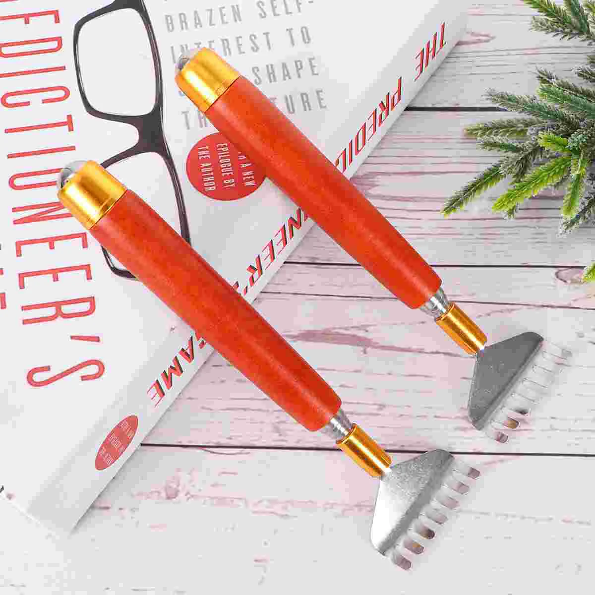 

2pcs Stainless Steel Back Scratcher Wooden Handle Flexible Scratche Claw Scratching Tool