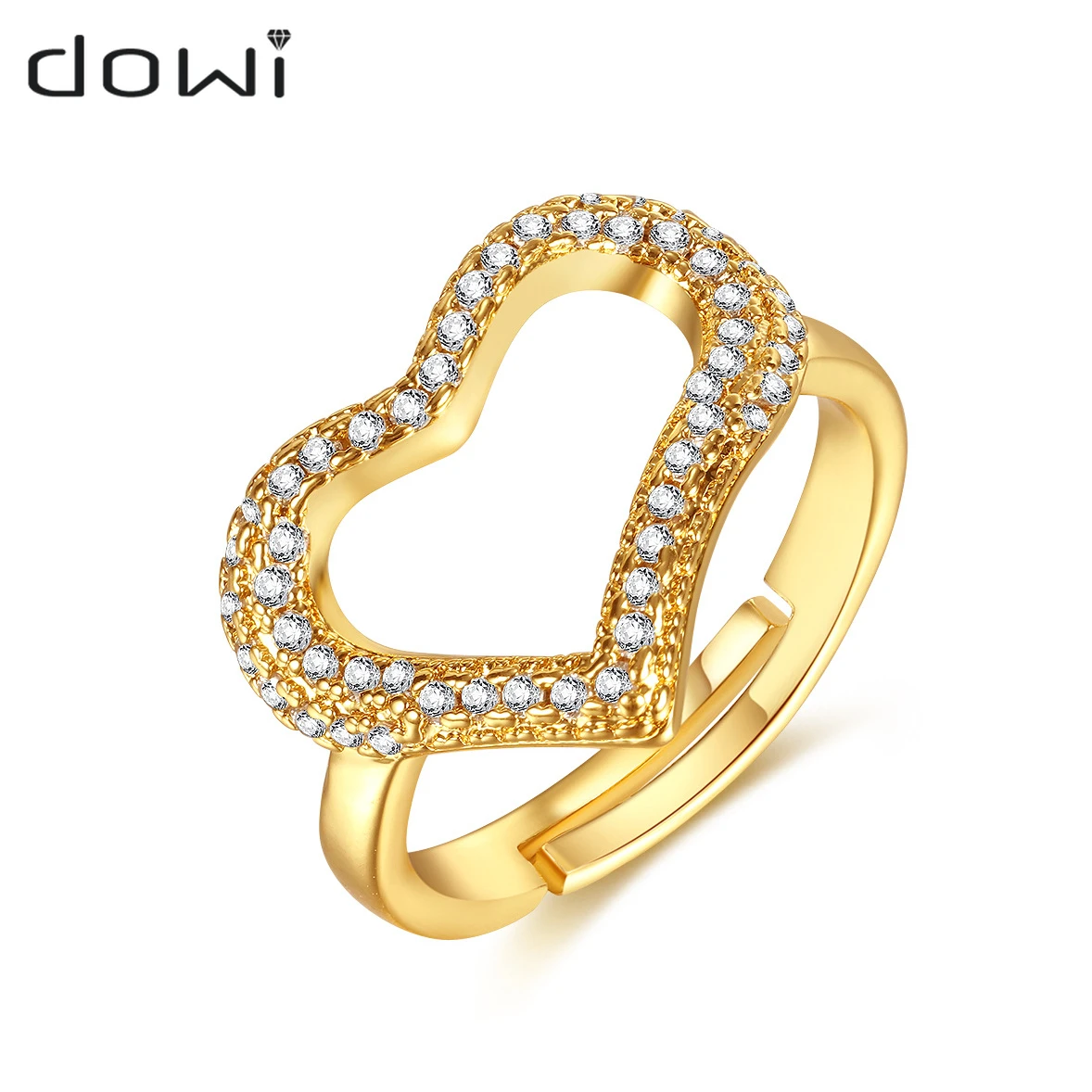 

Dowi Vintage Cubic Zirconia Hollow Heart Finger Rings for Women Girls Open Size Adjustable Fashion Gold Color Jewelry