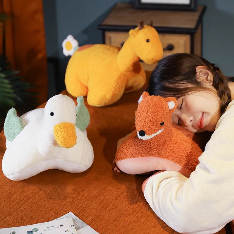 

35CM Soft Cute Plush Nap Pillow Stuffed Duck Fox Deer Plush Toy Forest Animal Toys for Kids Girls Office Pillow Home Decoration