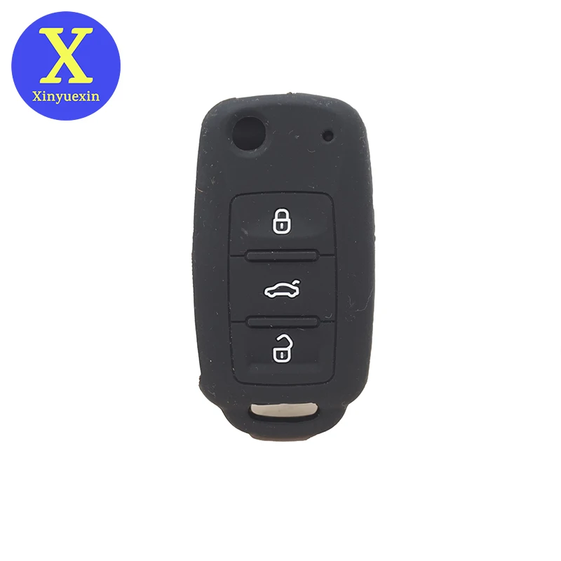 

Xinyuexin Silicone Car Key Case Cover for VW Polo Golf Passat Caddy Bora Beetle Tiguan Flip Remote Key Fob for Skoda Octavia 3BT