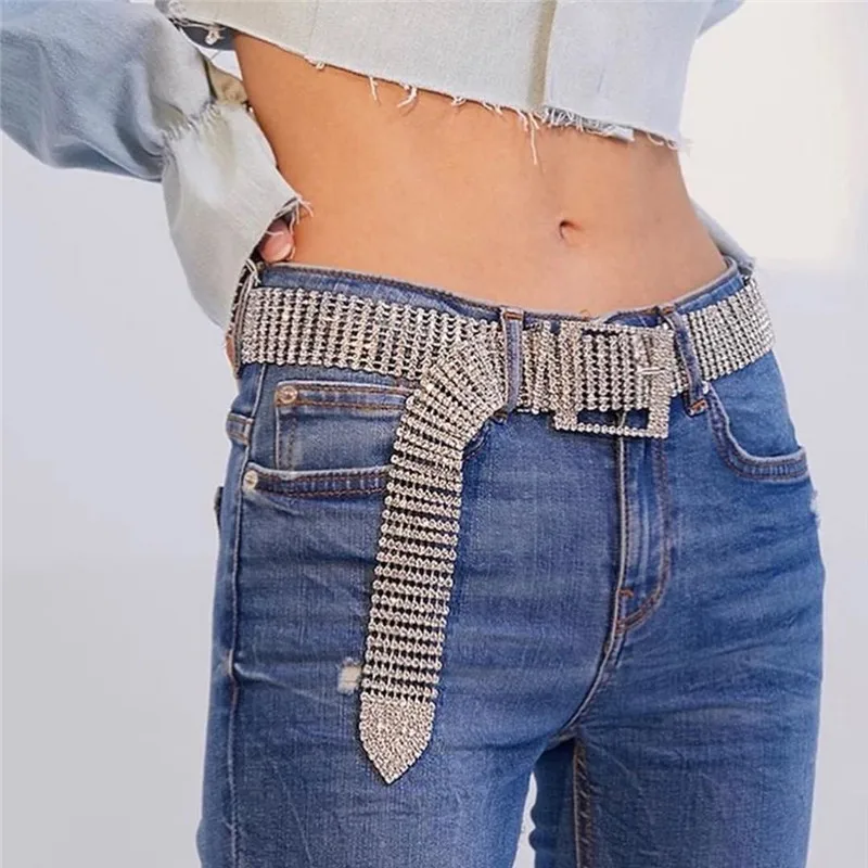 

hirigin Simple Sparkly Rhinestone Lady Waistband Fashion Adjustable Hollow Out Waist Belt High Street Waist Accessories