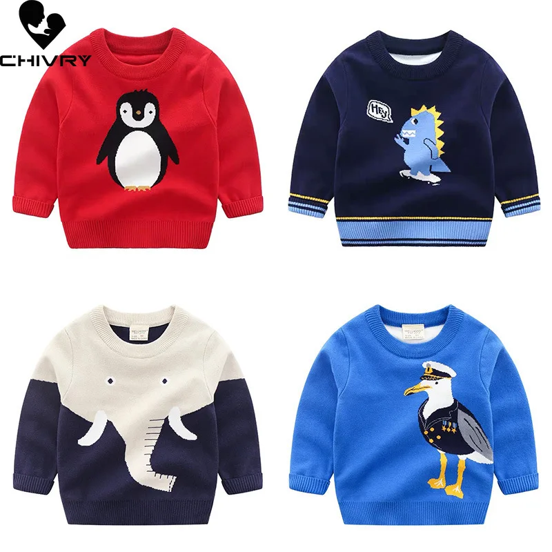 New 2022 Kids Children Pullover Sweater Autumn Winter Boys Cute Cartoon Jacquard O-neck Knitted Jumper Sweaters Tops Clothing