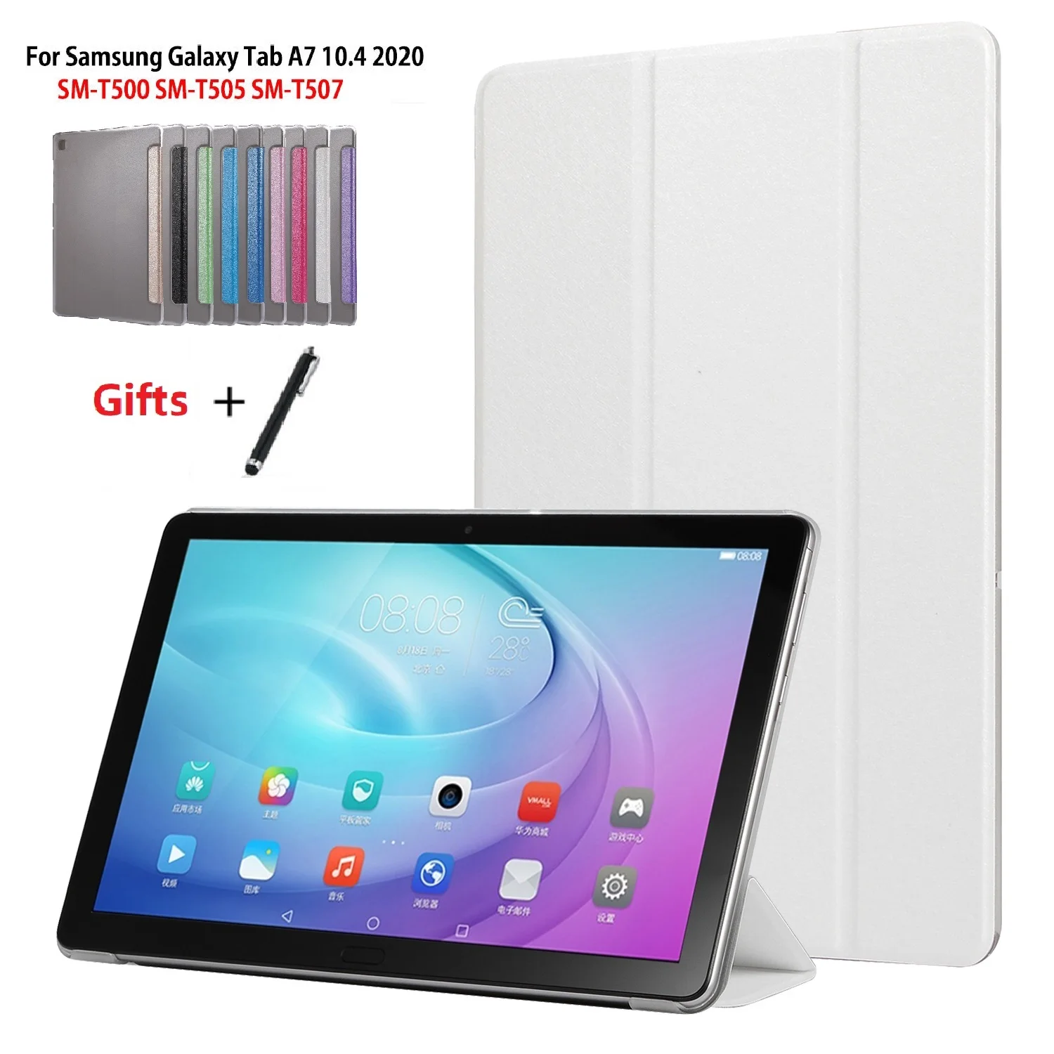 

Чехол для 2020 Новый Samsung Galaxy Tab A7 10,4 ''SM-T500 SM-T505 SM-T507 чехол-подставка прозрачный жесткий PC задняя крышка с + подставка для ручек