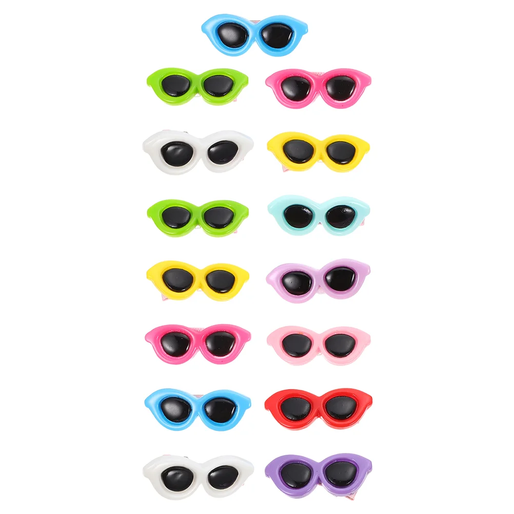 

15Pcs Stylish Dog Hairpins Sunglass-shaped Dog Headwear Plastic Headdress Dog Hair Clips