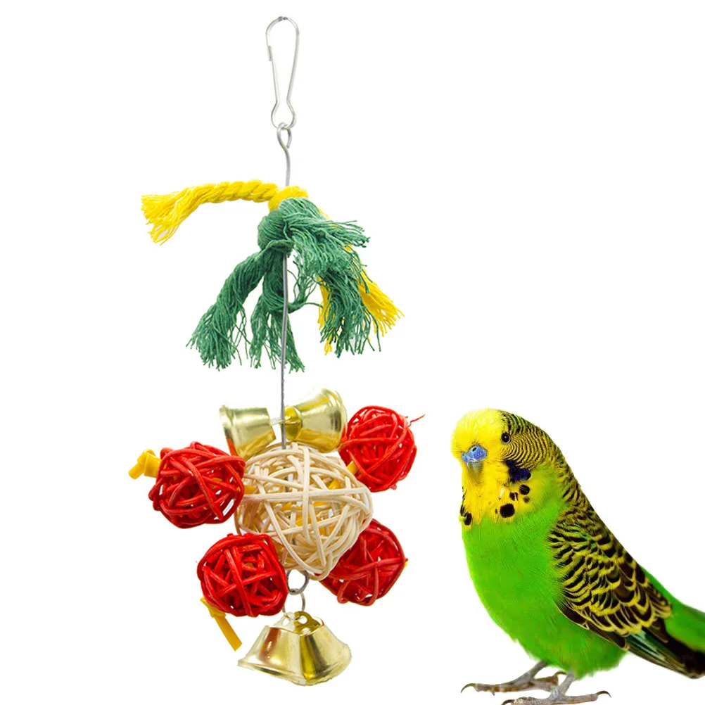 

Parrot Toy Toys Bird Hanging Bite Chewing Cage Rope Christmas Bell Supplies Rattan Ballsbirds