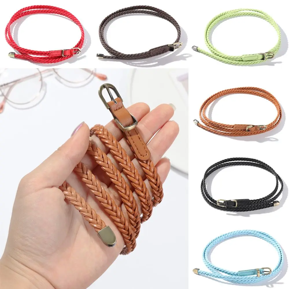 

Women Faux Leather Belts Candy Color Thin Skinny Waistband Adjustable Belt Women Dress Strap
