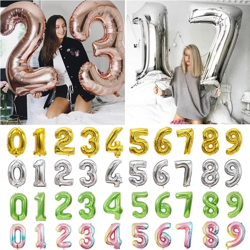 

32/40 inch Big Number 0-9 Foil Balloons Gold Silver pink blue black Birthday Party Decorations Kids Toy Wedding Air Globos