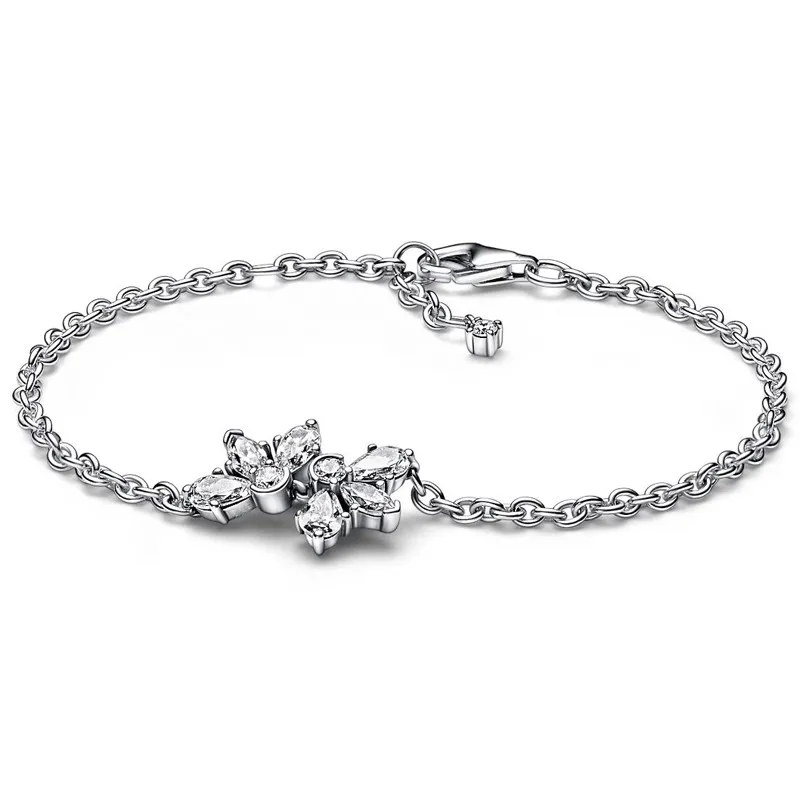 

Authentic 925 Sterling Silver Timeless Sparkling Herbarium Cluster Chain Bracelet Bangle Fit Bead Charm Diy Fashion Jewelry