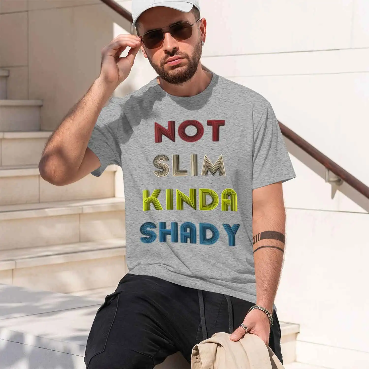 Фото Футболка Not Slim Kinda Shady с принтом, короткий рукав, новая модель 2026 года, классическая повседневная футболка с круглым вырезом, различные цвета №3
