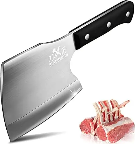 

Cleaver Butcher Axe Bone Chopper Heavy Duty - 6.3'' Bone Cutting Knife Bone Breaker, Stainless Steel Thicken Blade & Survival kn