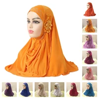 h208 beautiful muslim girls hijab with flowers pull on amira islamic scarf head wrap students headscarf headwear prayer hijab