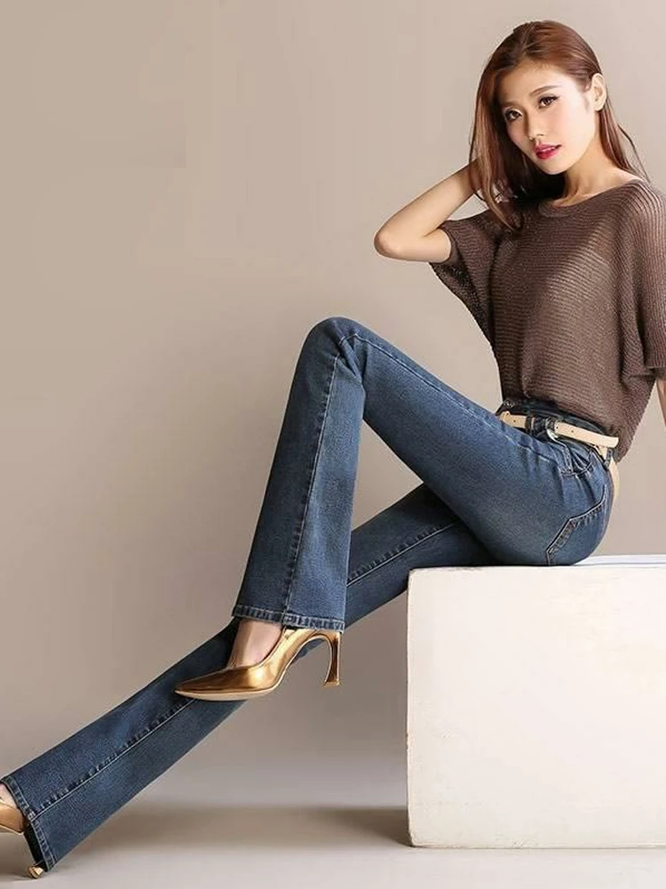 Xisteps 2022 High Waist Jeans Women Skinny Female Denim Pants Streetwear Large Size Flare Pantalon Slim Trouser High Stretch