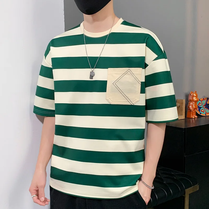 

Casual Short Sleeve T Shirt Men'S For 2023 Summer Tshirt Top Tees Striped Brand Fashion HIP HOP Clothes OverSize 3XL T-Shirt
