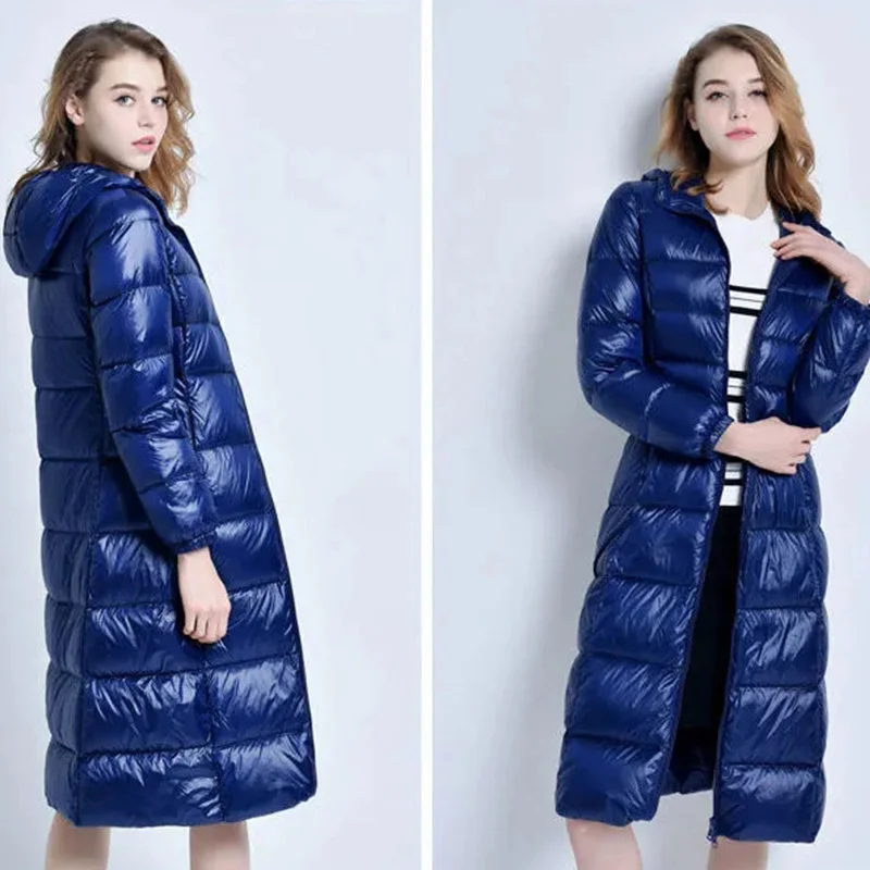 Winter 2022 New Down Jackets Women Thickened Hooded Long Over Knee Korean Version Large Size Slim Warm White Duck Down Coat Tide