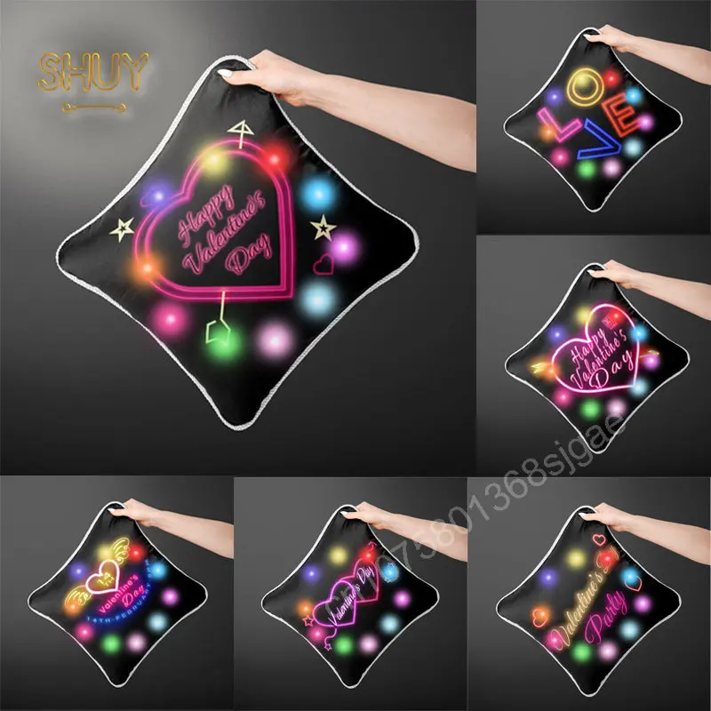 

Romantic Valentine's Day Colorful Neon Lights Pillow Case Sofa Cushion Covers Home Decor Car Office Waist Throw Pillows Gifts