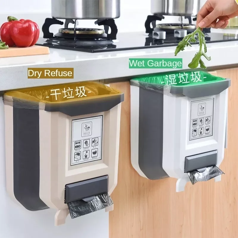 

NEW2023 Foldable Kitchen Trash Can Creative Wall-mounted Cabinet Plastic Storage Trash Basket Car Trash Bin Classification Garba