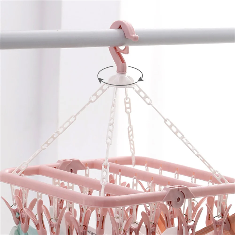 Household Folding Clip Hanger With 32 Plastic Drying Clips Children Adults Clothes Rotatable Multifunctional Rack |