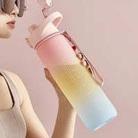1100ml plastic water bottle portable drinking time marker leak proof healthy material frosted cup outdoor sports drinking bottle