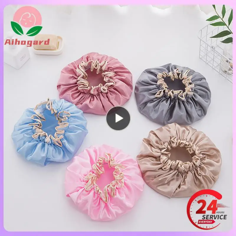 

Bath Hat Silk Bonnet Shower Cap Thick Waterproof Shower Hair Cover Hat Women Supplies Double Layer Cap Hair Bathroom Accessories