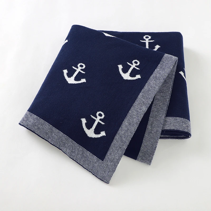 

Newborn Baby Blanket 100%Cotton Knitted Infant Boys Girls Bedding Plaid Crib Quilt Cute Anchor 100*80 CM Stroller Swaddling Soft