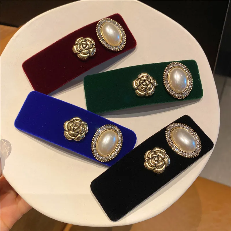 

BB Hair Clip for Women Girl Pearl Camellia Velvet Hairpin Fashion Accessories Wholesale