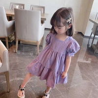 girls summer dress 2022 new western style one touch purple puff sleeve dress childrens fashion princess dress