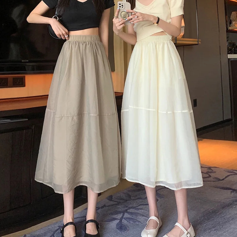 

Women Casual Tulle Skirt Long A-line Skirt Polyester Tute Pleated Skirt Girls High Waist White Streetwear