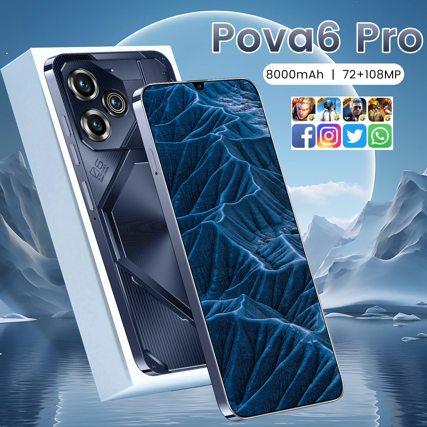 Горячий новый смартфон Pova 6 Pro 5G 8000 мАч 7 3-дюймовый экран высокой четкости 108 МП