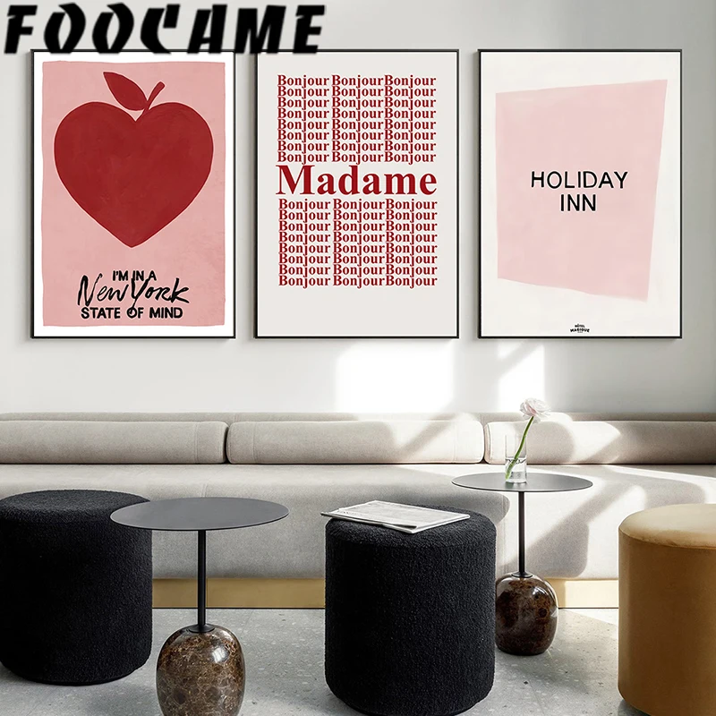 Настенная картина с розовым абстрактным алфавитом и сердцем