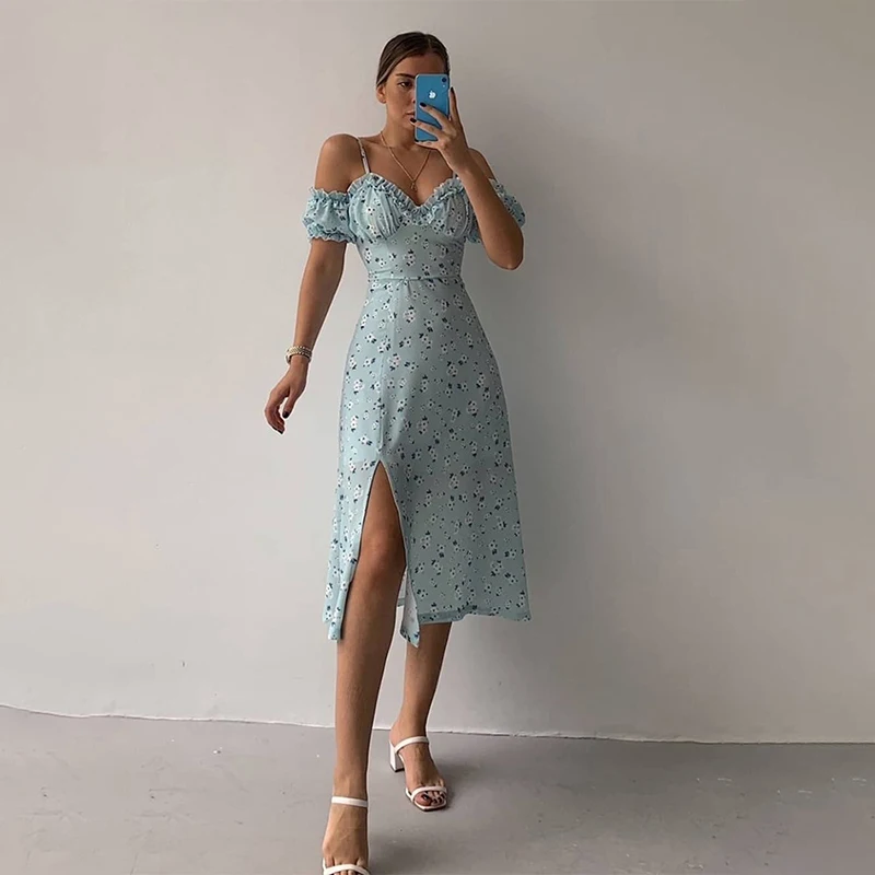 

New Women'S Sexy V-Neck 2022 Summer Floral French Sling Dress