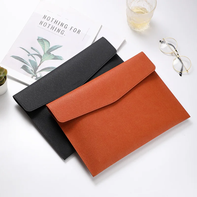 Free Custom Name PU Leather Business A4 File Folder Document Holder Waterproof Portfolio Envelope Office Folder Case for School