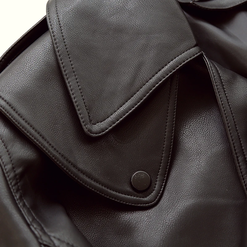 Faux Leather Jacket Biker Red White Coat Turndown Collar Motorcycle Jackets Loose Streetwear Outerwear New Spring Women 2022