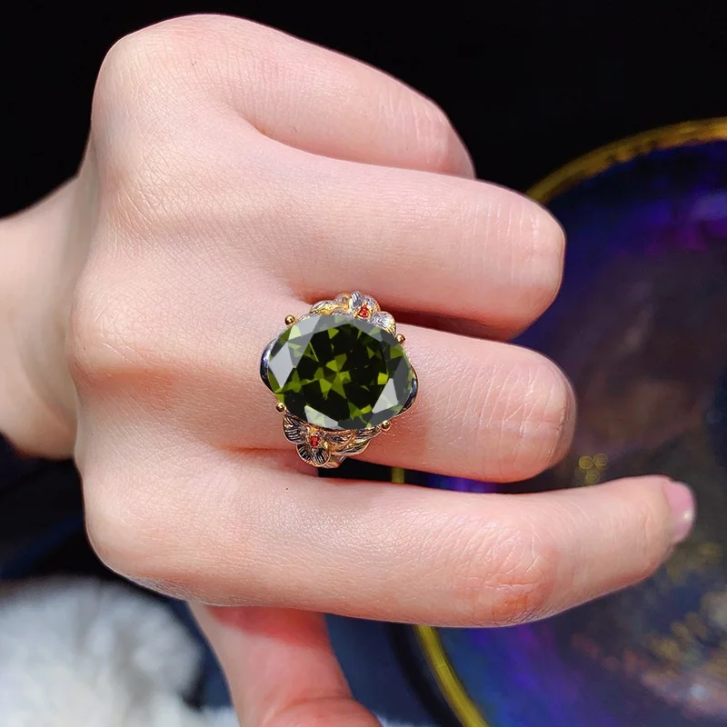 

Оптовая продажа, Европейская мода, женское и женское кольцо из белого золота 18 карат с цирконом класса ААА, оливковым, зеленым, овальным покрытием, для свадьбы, вечеринки невесты, матери