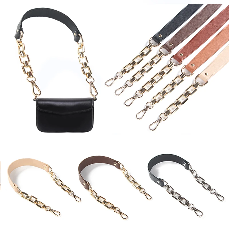 

New Style Short Shoulder Strap With Chain 58cm Bag Strap Bag Accessories Women Handbag Belt Short PU Replaceable Bag Handle