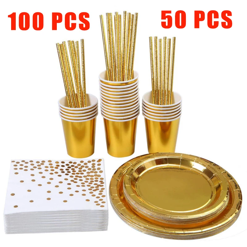 

10 Person Meal /20 Person Meal Gold Plated Party Tableware Set Dinner Decoration Gold Plate Wedding Anniversary Party Decoration