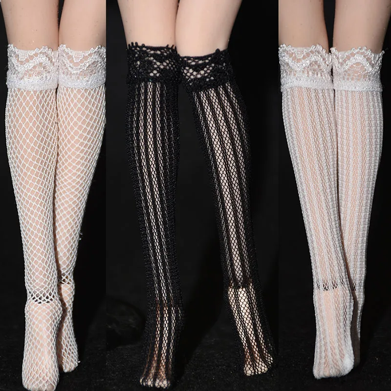 

1/6 Scale Sexy Lace Edge Mesh Stripe High Stockings and Calf Socks Model Fit 12'' Action Figure Body Dolls