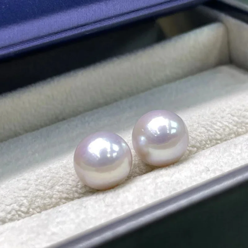 

Pair Charming 11-12mm Natural Sea Genuine White Round Luster Jewelry Loose Pearl Loose Gemstones Jewelry