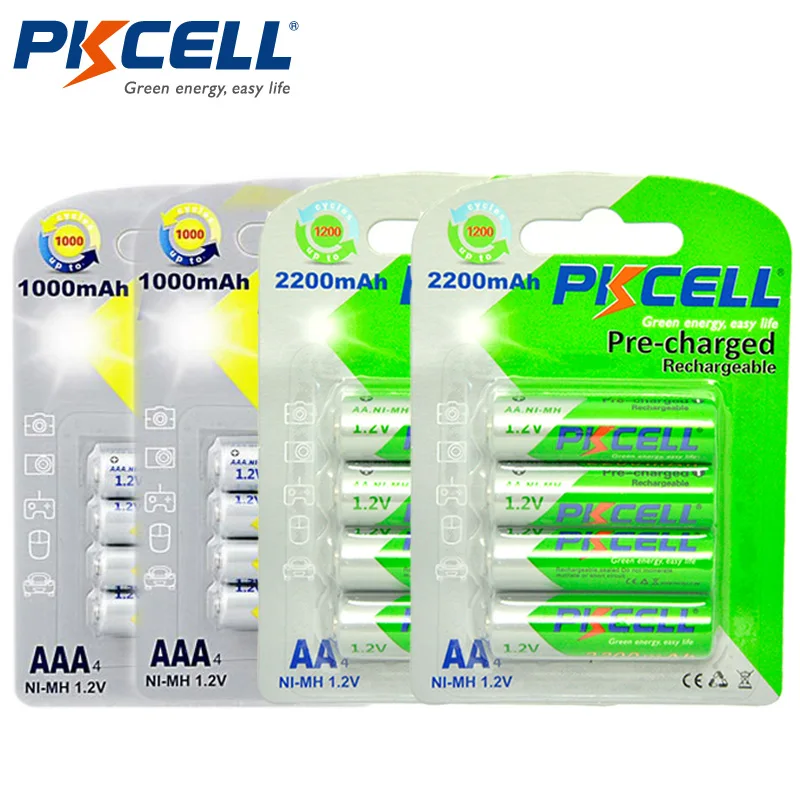 

PKCELL 2Pack 1.2V Ni-MH 2200mAh AA Rechargeable Battery Batteries+2Pack NiMH 1.2V 1000mAh AAA Rechargeable Batteries Bateries