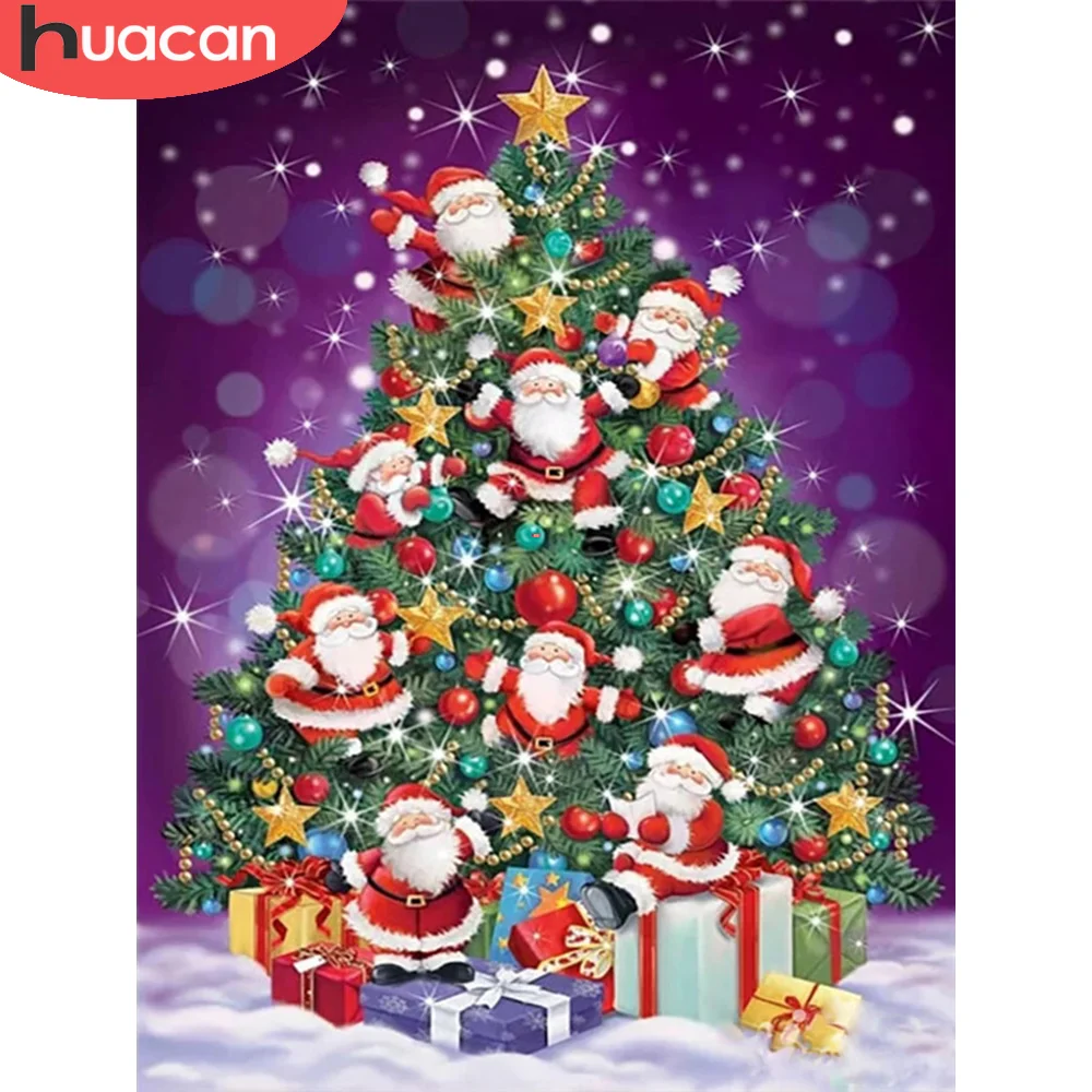 

HUACAN 5D DIY Рождественская Алмазная Вышивка Дерево полная дрель квадратная Алмазная картина Санта-Клаус мозаика набор ручной работы подарок и...
