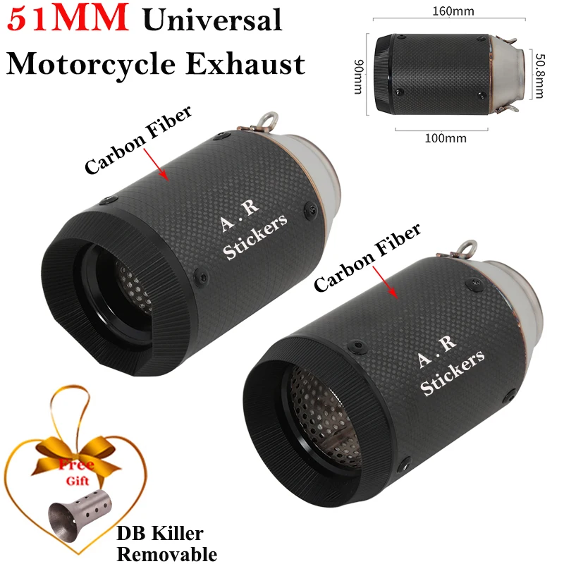 

Carbon Fiber 51MM Lnlet Universal Motorcycle Exhaust Escape Muffler Silencer With DB Killer For Z900 Z1000 R6 R3 CBR600 ZX10R