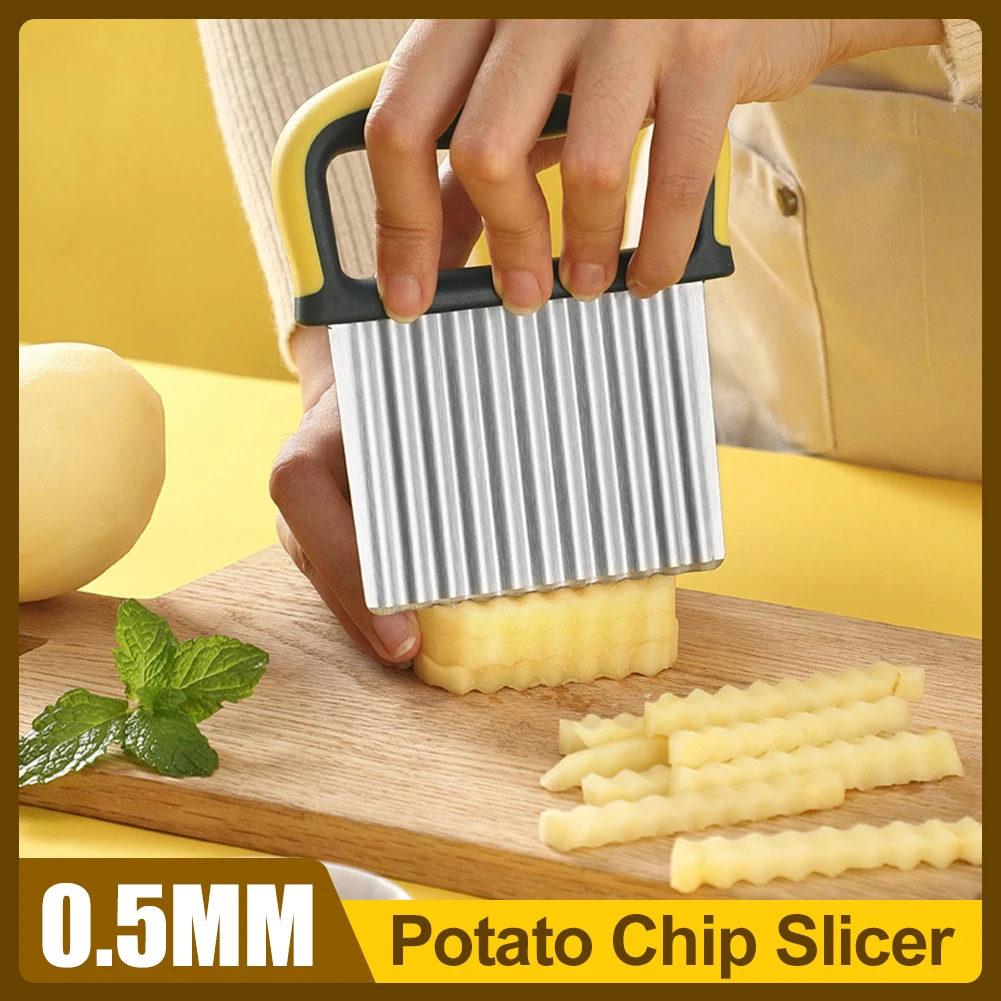 Stainless Steel Potato Chip Slicer Dough Vegetable Fruit Crinkle Wavy Kitchen Knife Potato Cutter Chopper French Fry Maker Tools