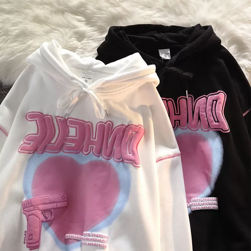 

2022New Hoodie Plus velvet 2021 women Hip Hop Streetwear Graffiti Heart Letter Bear Print sweatshirt winter Harajuku punk Outwe