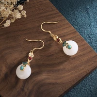 925 sterling silver needle chinese style auspicious cloud jade copper earrings for woman hetian jade ear stud noble jewelry