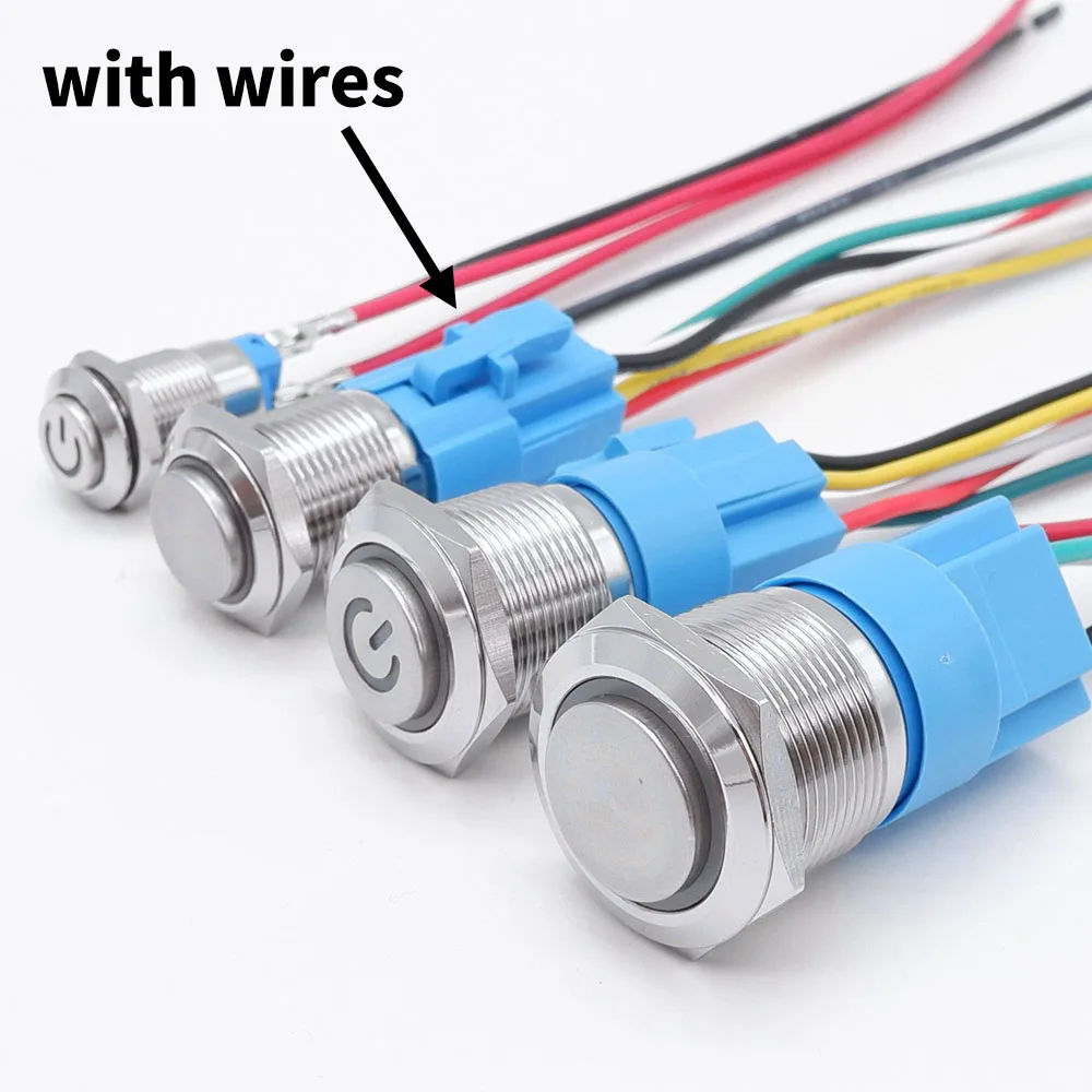 12 16 19 22 мм металевий кнопковий перемикач з дротом увімкнення вимкнення ПК живлення високої головки 12 В для автомобіля миттєва фіксація фіксований синій 5 В 220 В
