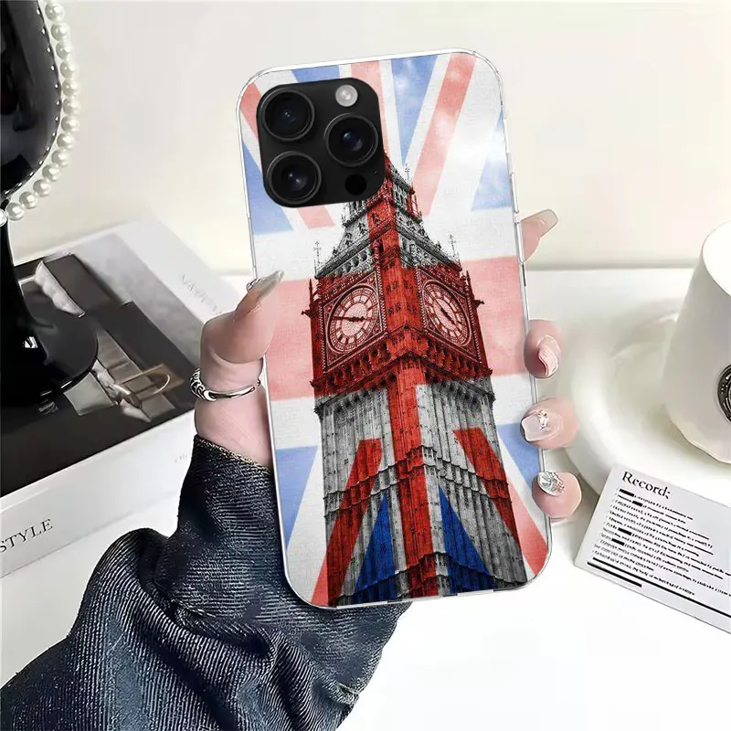 Фото Мягкий чехол для телефона с флагом Великобритании (Юнион Джек) для iPhone 11, 17 Air, 17E, 16E, 16 Pro Max, 15+, 14 Plus, 13, 12, Apple 7, SE, 8. №5