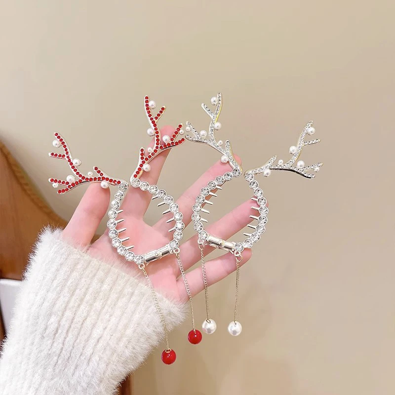 Рождественские рога лося новогодние заколки для волос девочек эльфа кисточка