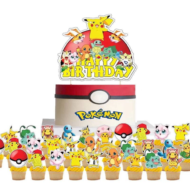 Pokemon Cake Decoration Pikachu Cupcake Toppers Compleanno Decorazione Pokeball Picks Kids Boy Party Decorations Baby Shower Favors