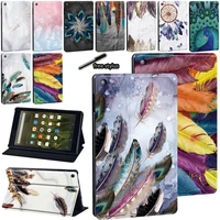 pu leather stand cover case for amazon fire 7 5th 7th 9thhd 8 6th 7th 8th genhd 105th 7th 9th feather print pattern
