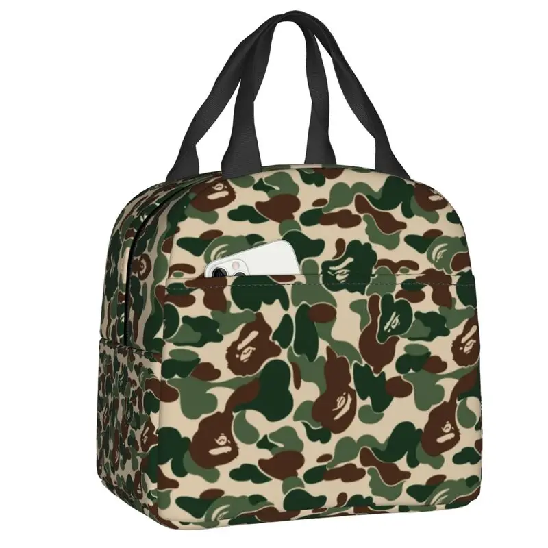 

Green Camo Camouflage Lunch Bag Thermal Cooler Insulated Lunch Container Box for Women Children Work Picnic Food Tote Bags
